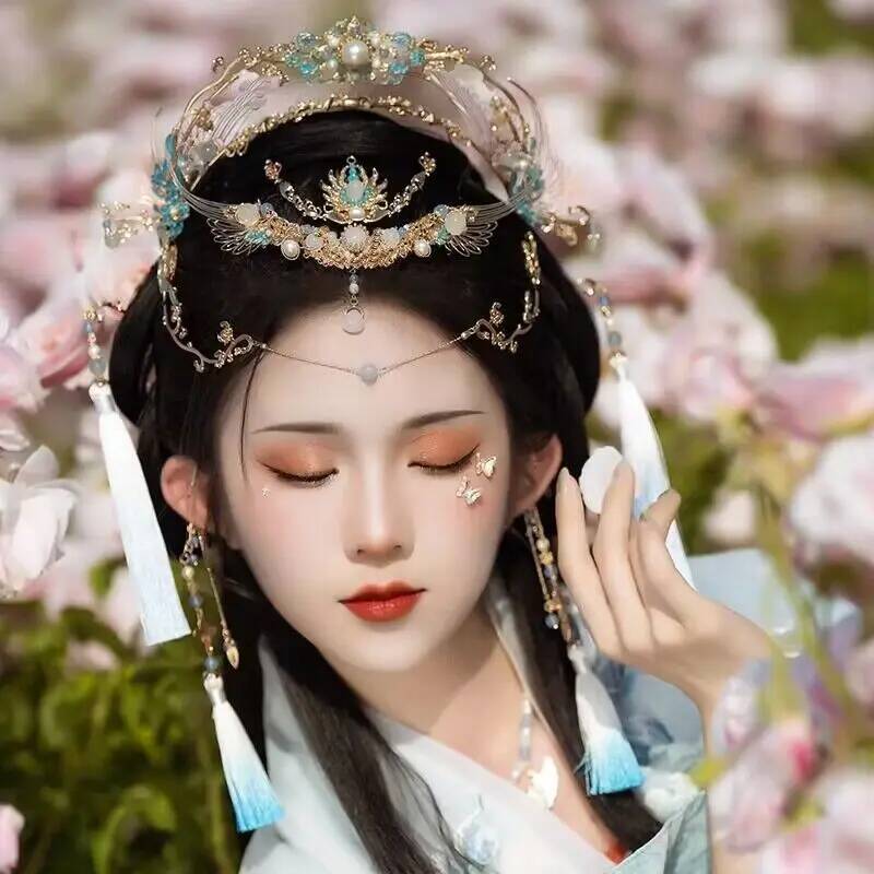 Ethnic Fashion Accessories - تاج شعر هانفو صيني تقليدي للنساء،