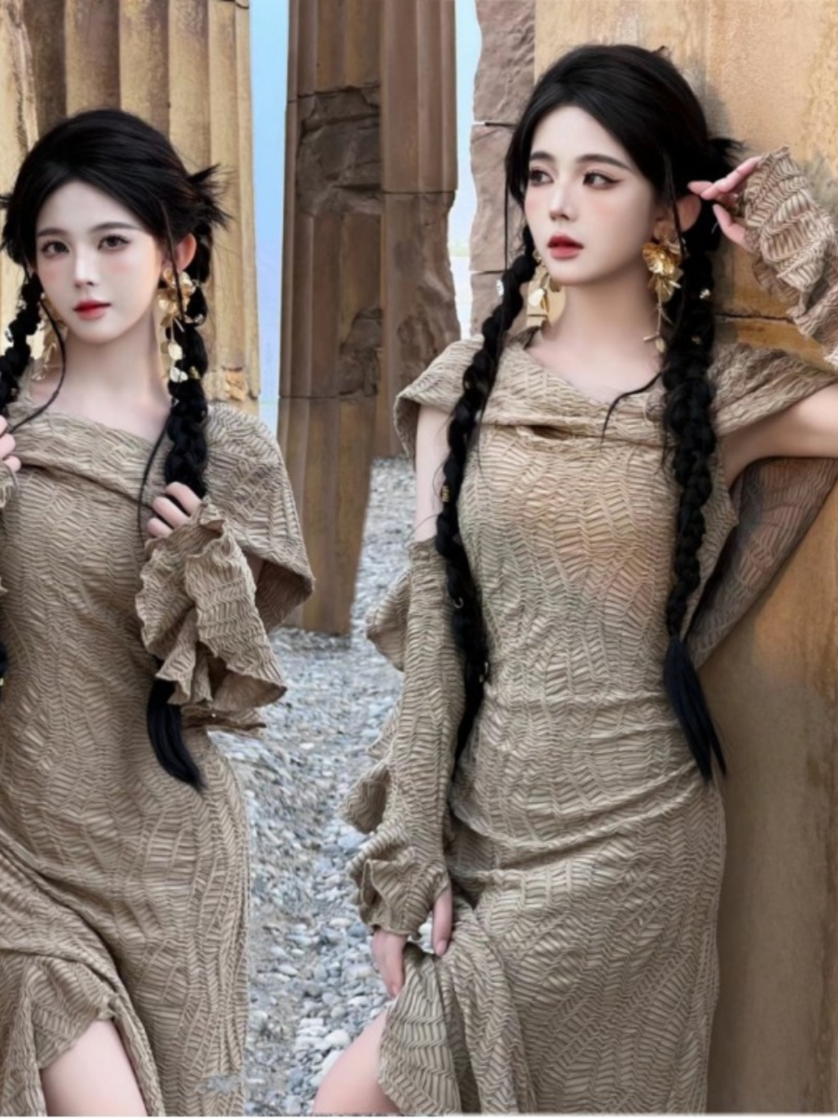 Ethnic Fashion Dress - فستان طويل بتصميم صحراوي، أزياء نسائية،