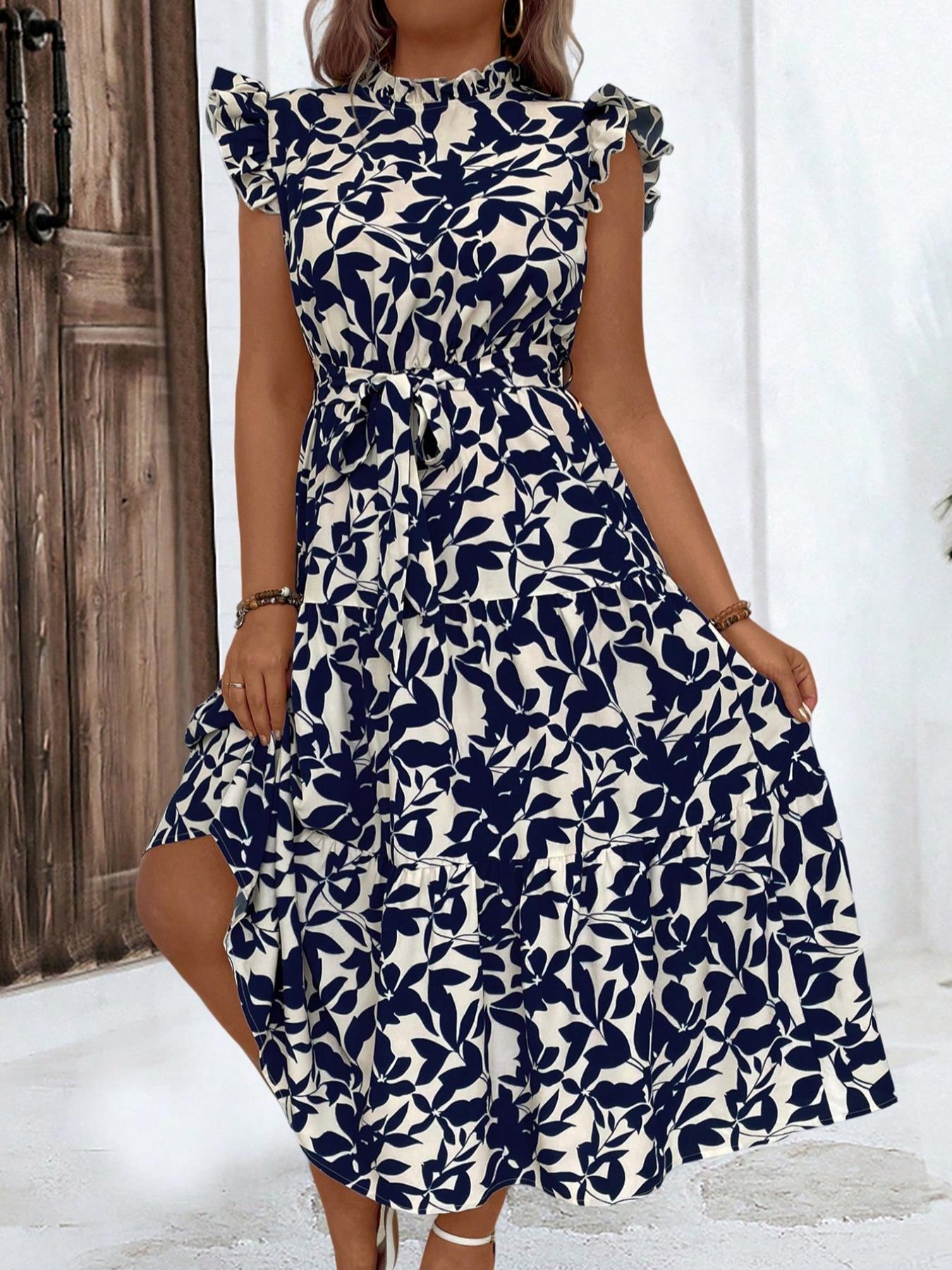 فستان مكشكش بحزام مكشكش بطبعات - مراجعة Ethnic Fashion Dress وسعره